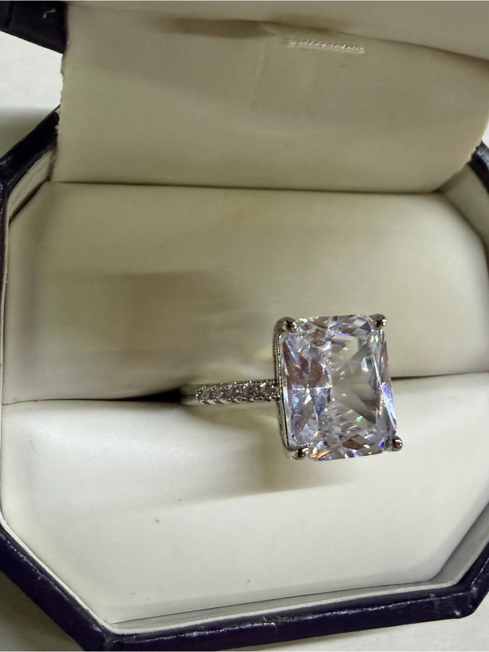 Cushion-Cut Clear Stone Cubic Zirconia Ring in Silver Tone - Women Jewelry - Picture 2 of 4